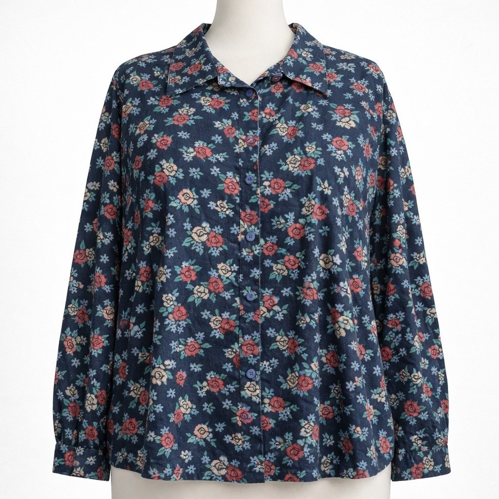 Vintage Floral‎ Button Shirt Size L Print Long Sleeve Cottagecore Indie Grunge